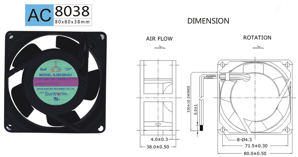  Taiwan's San Ju SJ 8038 ha 2-AC axial fan