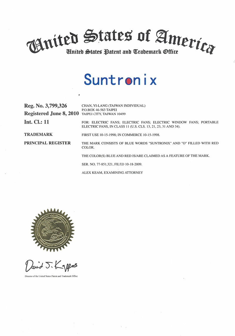 U.S.Trademark Certificate -suntronix